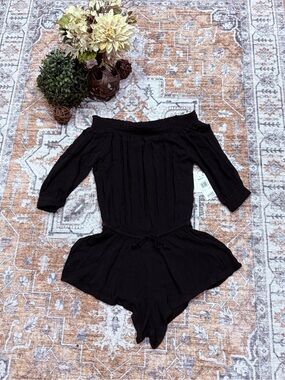 Girls Black Off-Shoulder One-Piece Romper